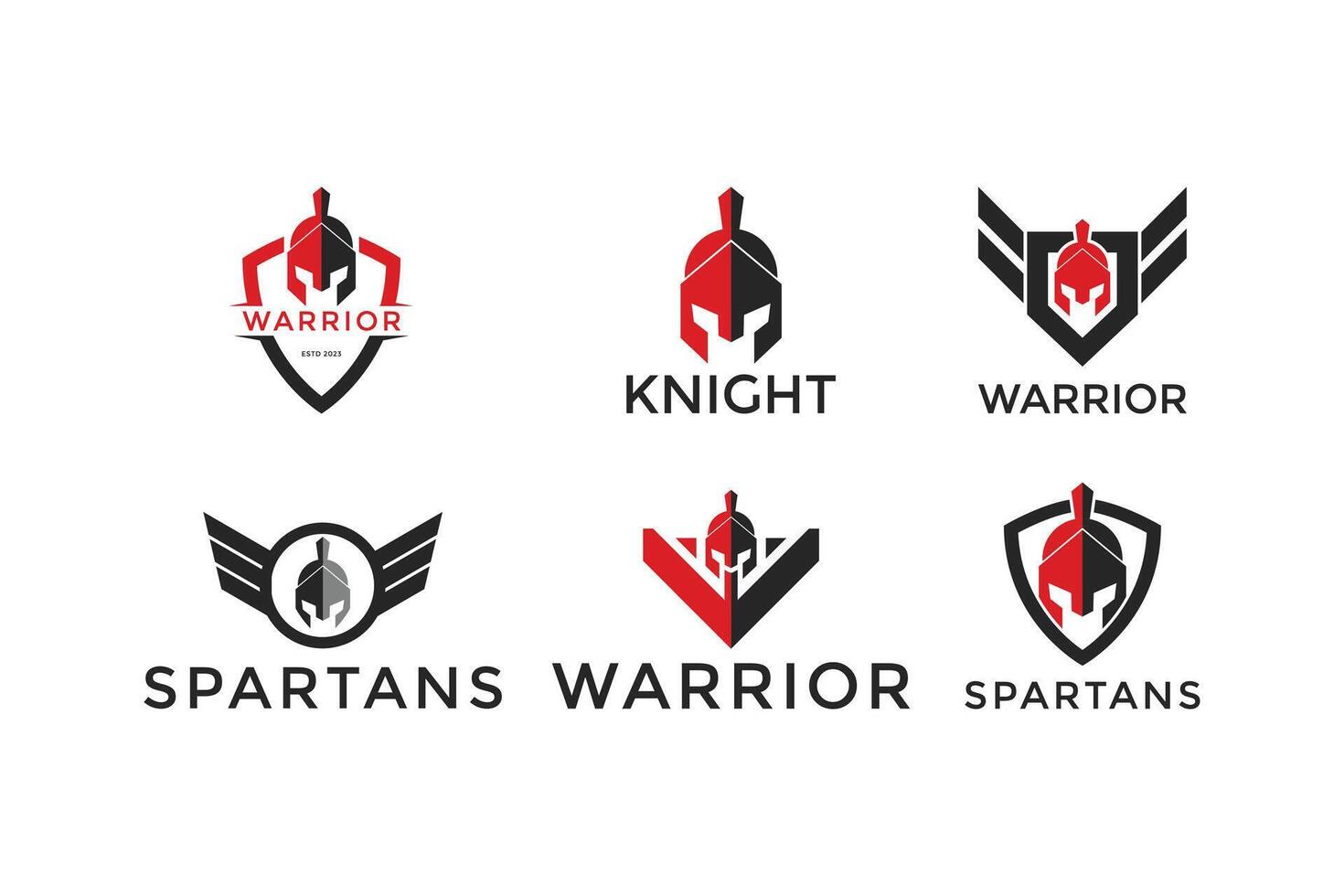 set of spartan helmet warrior logo design with shield vector template