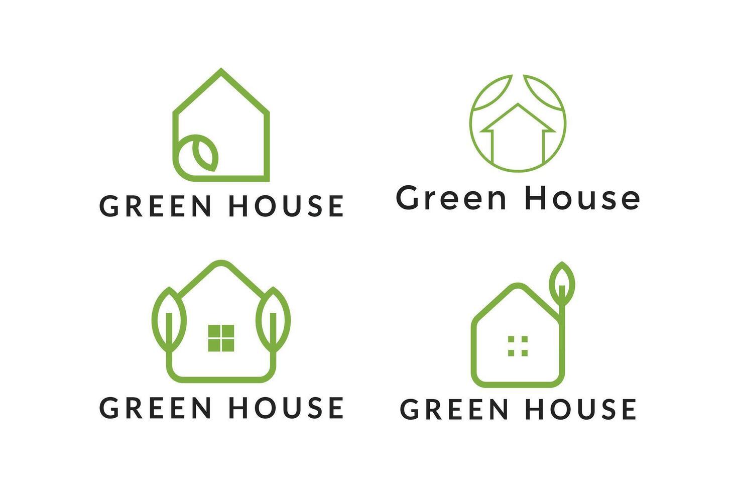 set of eco green house icon logo design concept with leaf vector