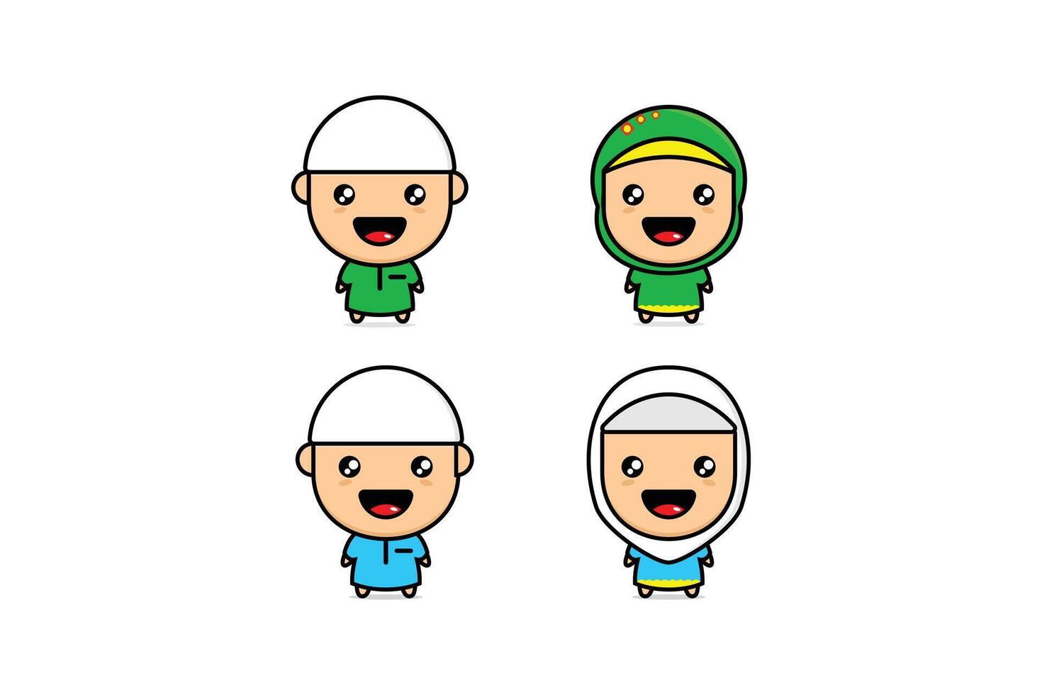 set of cartoon character cute muslim girl and boy vector