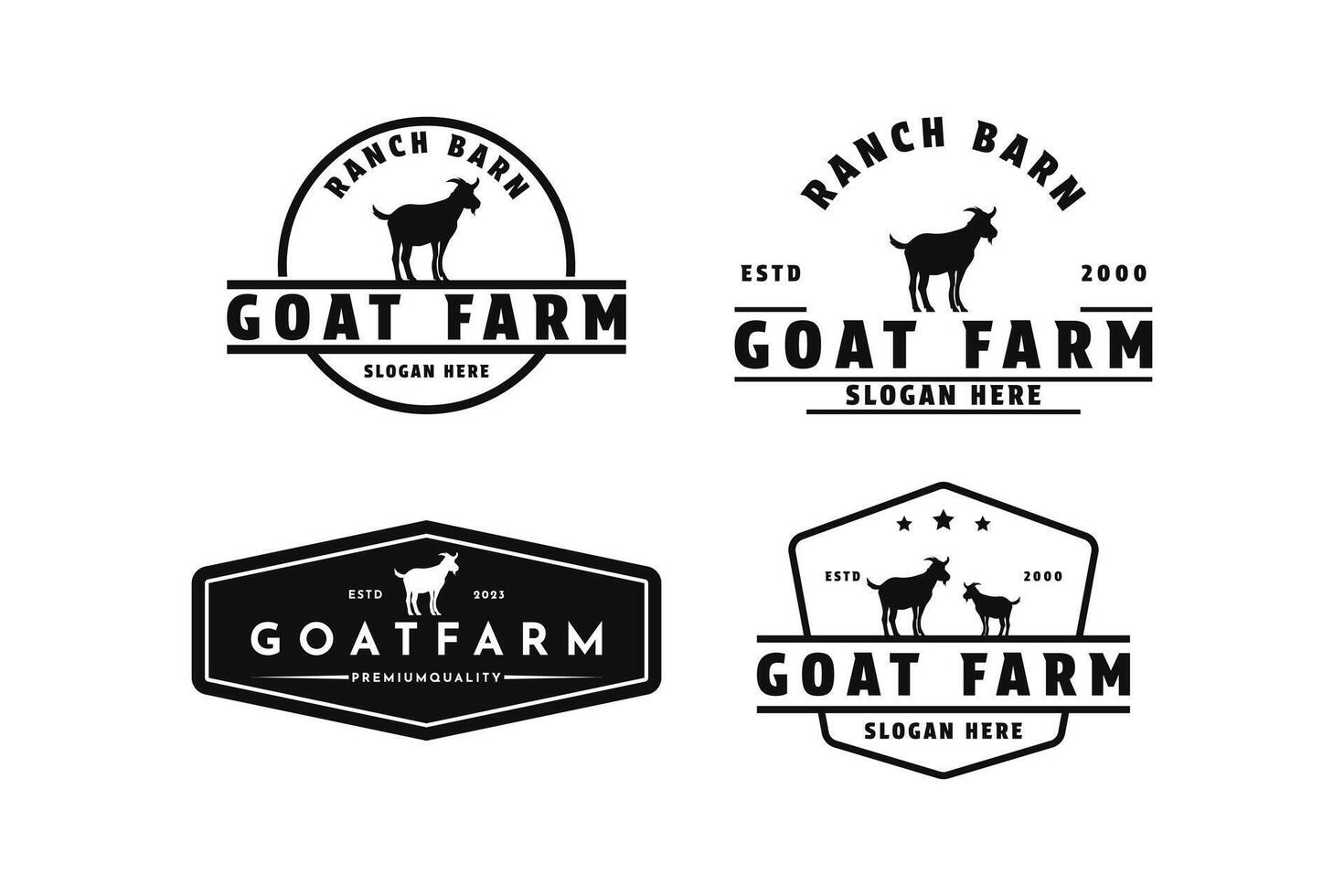 set of goat farm logo design vintage retro label and badge vector