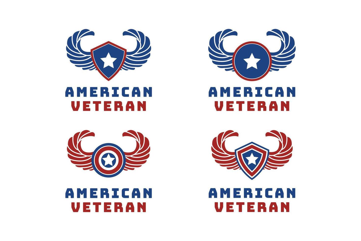 Set of American Veteran USA flag star wings for military logo design concept idea vector