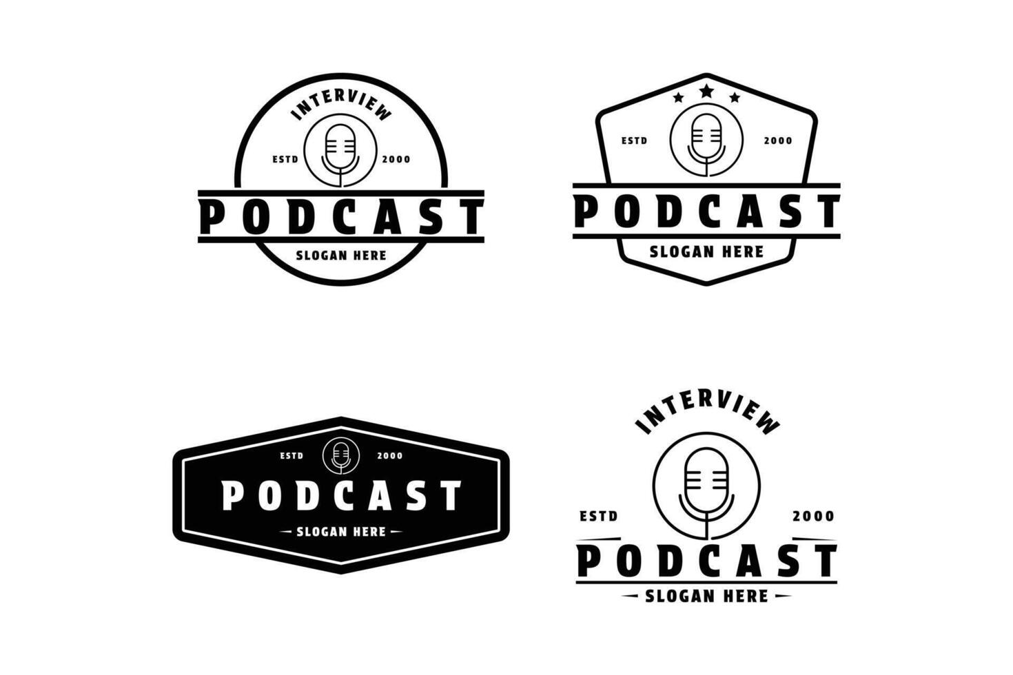 conjunto de podcast entrevista logo diseño Clásico etiqueta y Insignia vector