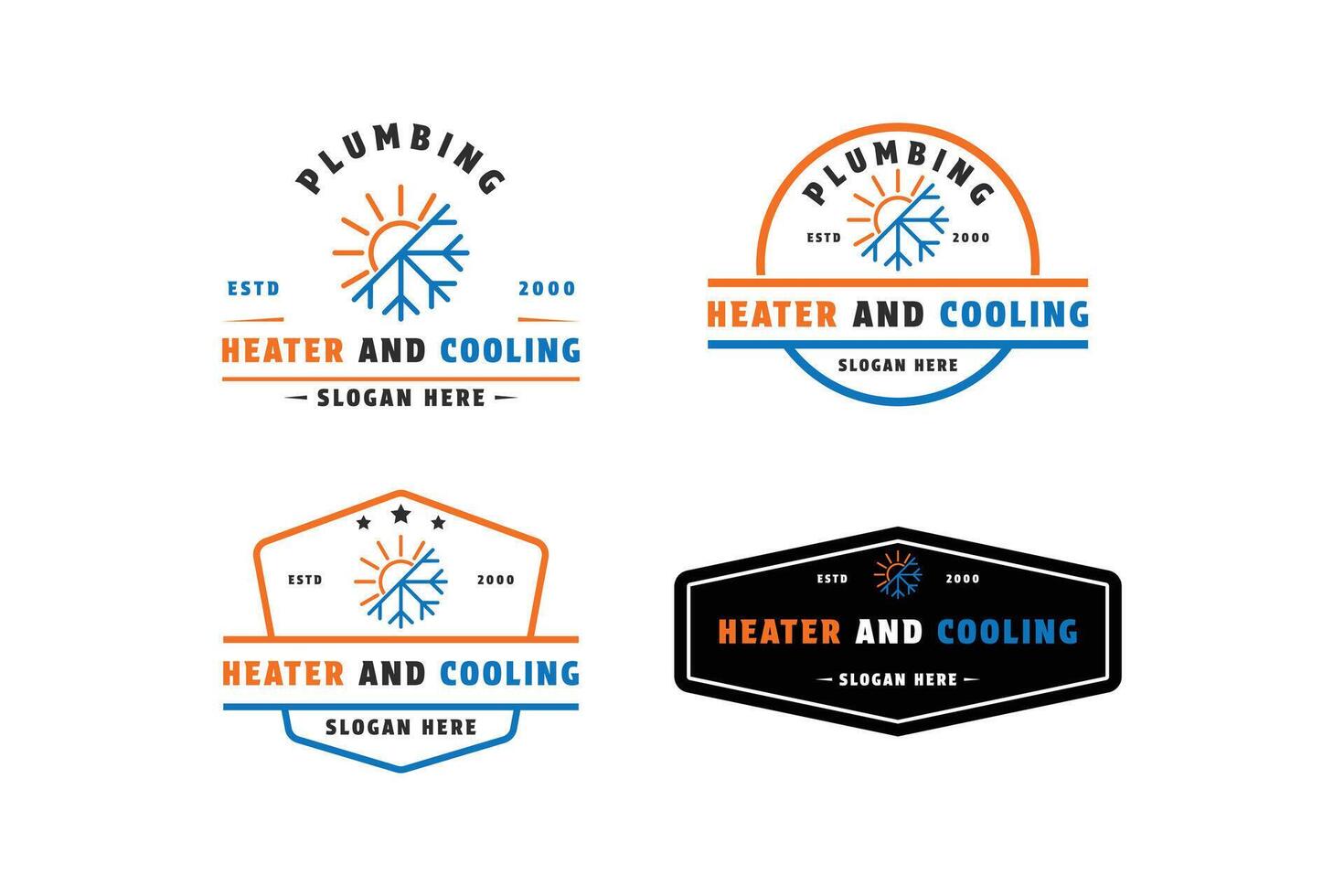 set of heater and cooling logo design vintage retro label and badge vector