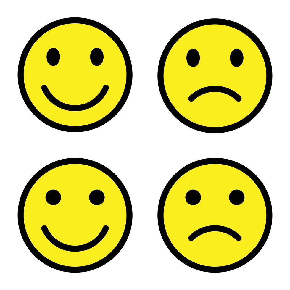 contento y triste cara emoji icono vector. sonrisa y infeliz emoticon concepto vector