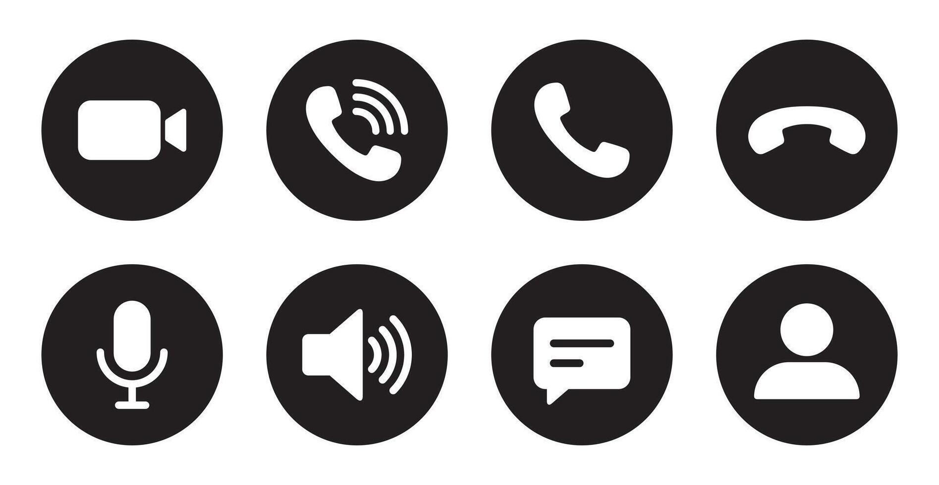 Camera, handset, microphone, speaker, message, and profile icon vector. Video call screen template ui vector
