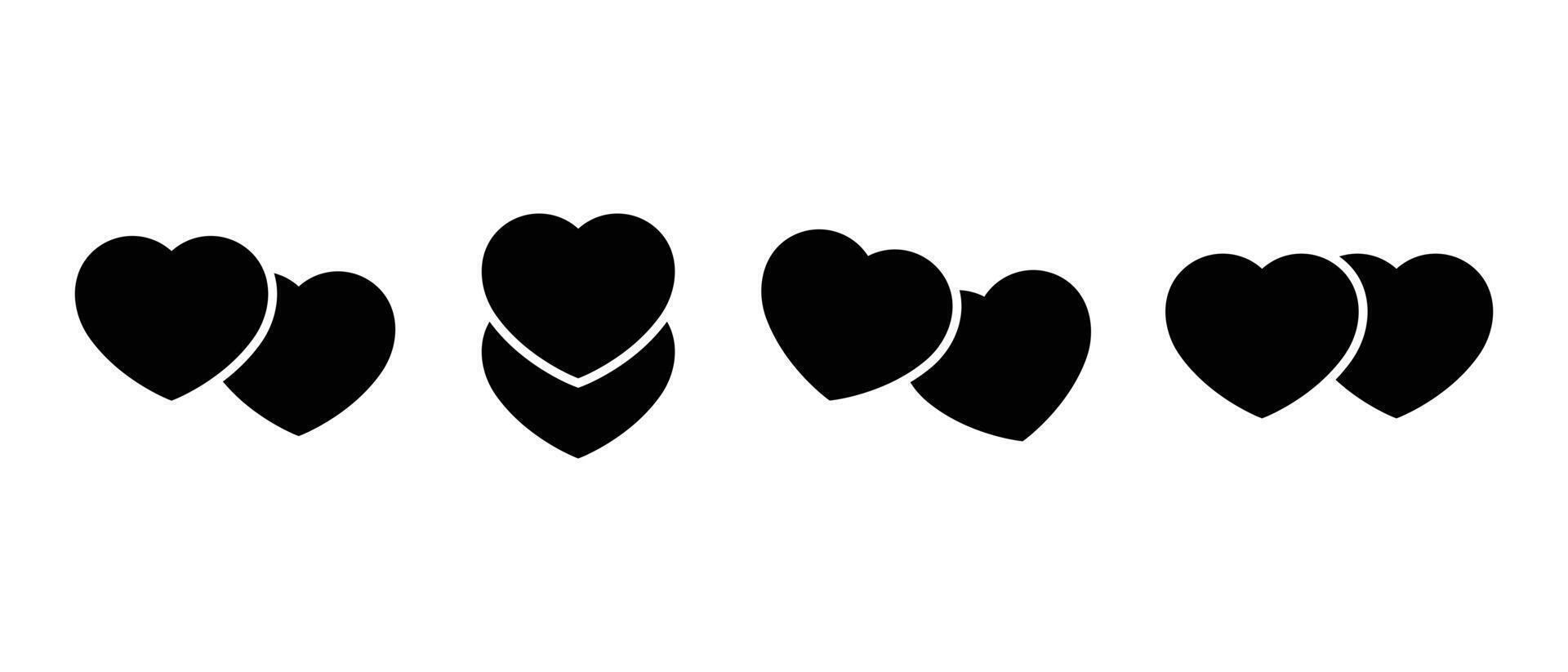 Set of two heart icon vector. Double love sign symbol. Wedding elements vector