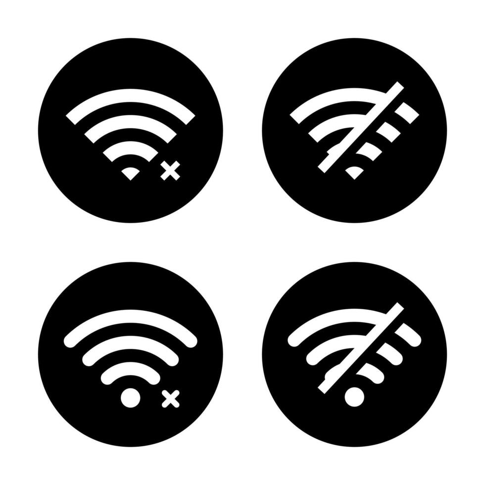 Set of disconnect wifi icon vector. Disconnected, Lost wireless connection sign symbol on black circle vector