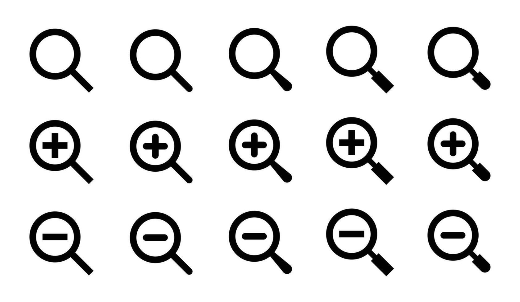 Set of search and zoom icon vector. Magnifying glass with plus and minus vector