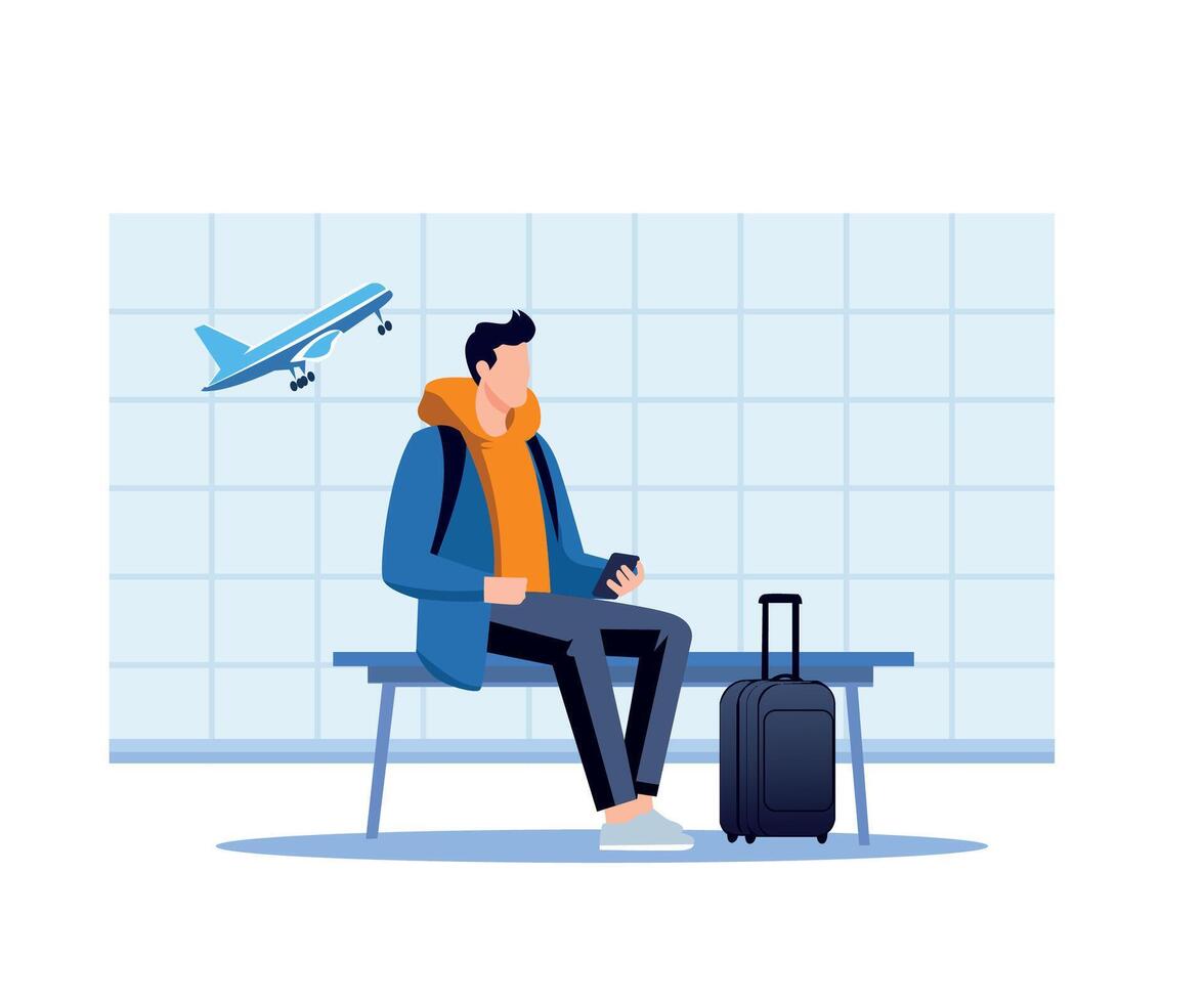 esperando a aeropuerto plano personaje ilustración vector