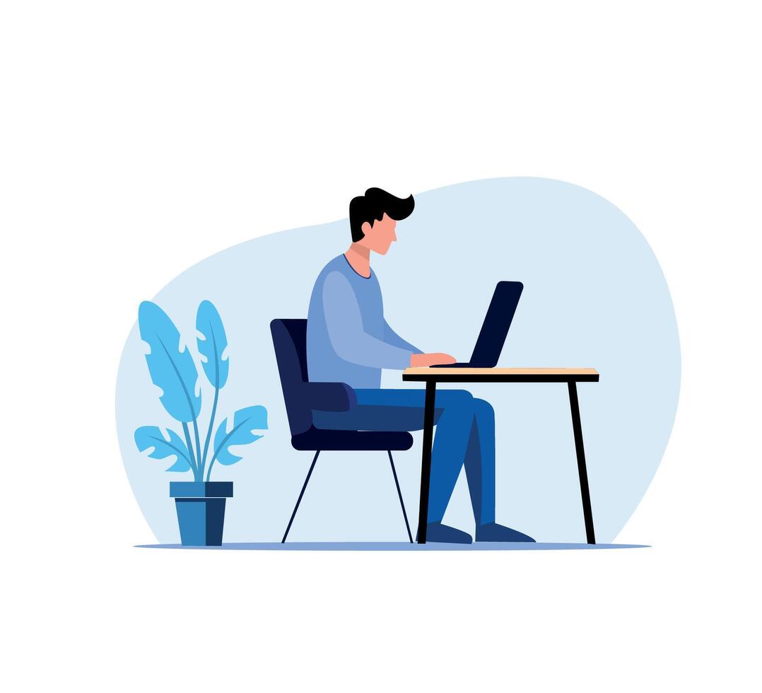 man working on laptop flat character illustration vector