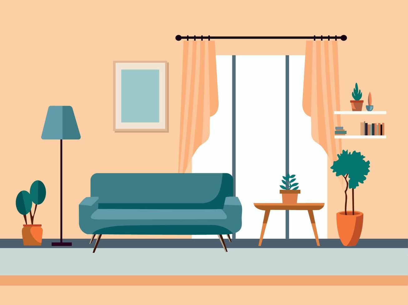 living room interior flat illustration vector