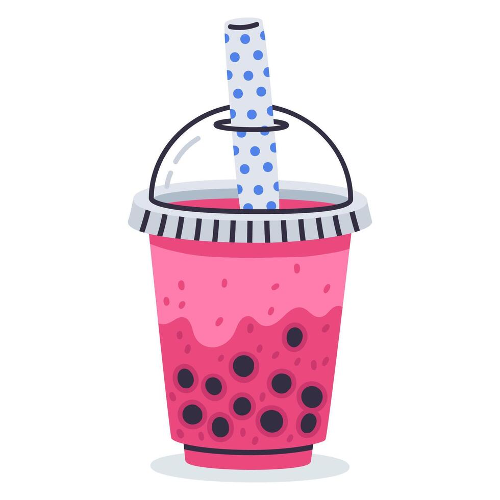 garabatear tapioca burbuja Leche té. dibujos animados dulce perlas boba té, mano dibujado Taiwán Leche té taza, sabroso suave bebida taza vector ilustración en blanco antecedentes