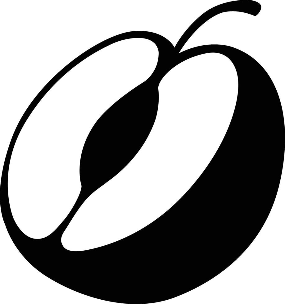 Plum Silhouette Vector. Black And White Plum Slice Clipart Vector Illustration.