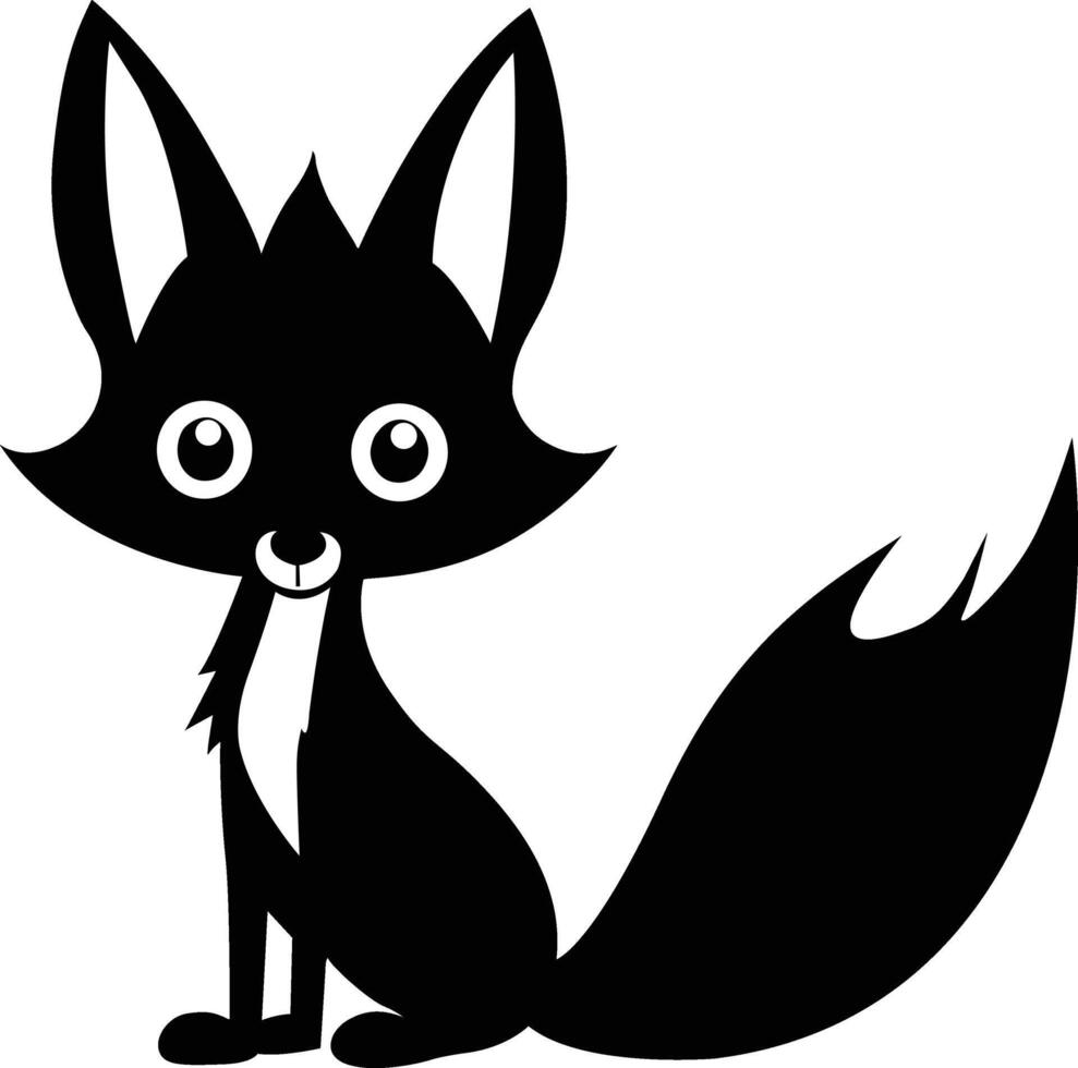 Cartoon Fox Silhouette Vector. Black And White Cartoon Fox Clipart. vector