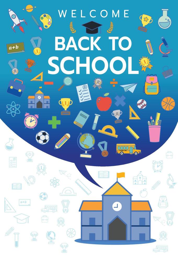 Vertical banner of welcome back to school concept texture style with icon of supplies vector illustratio