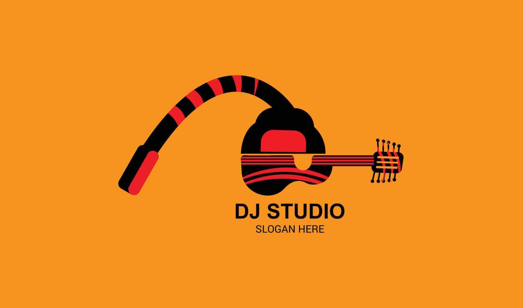 headphone with  guitar logo design. vector