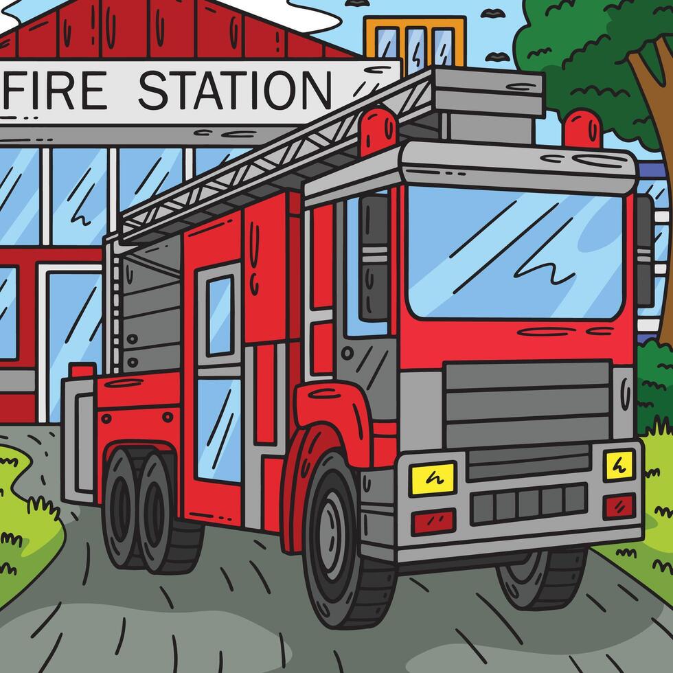 Firefighter Truck Colored Cartoon Illustration vector