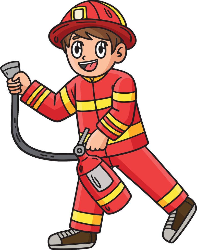 bombero con fuego extintor dibujos animados clipart vector