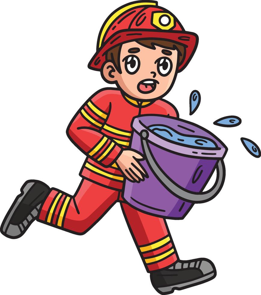 Firefighter with Water Bucket Cartoon Clipart vector