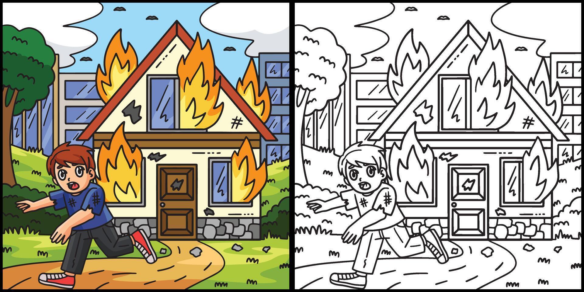 Firefighter Civilian Burning House Illustration vector