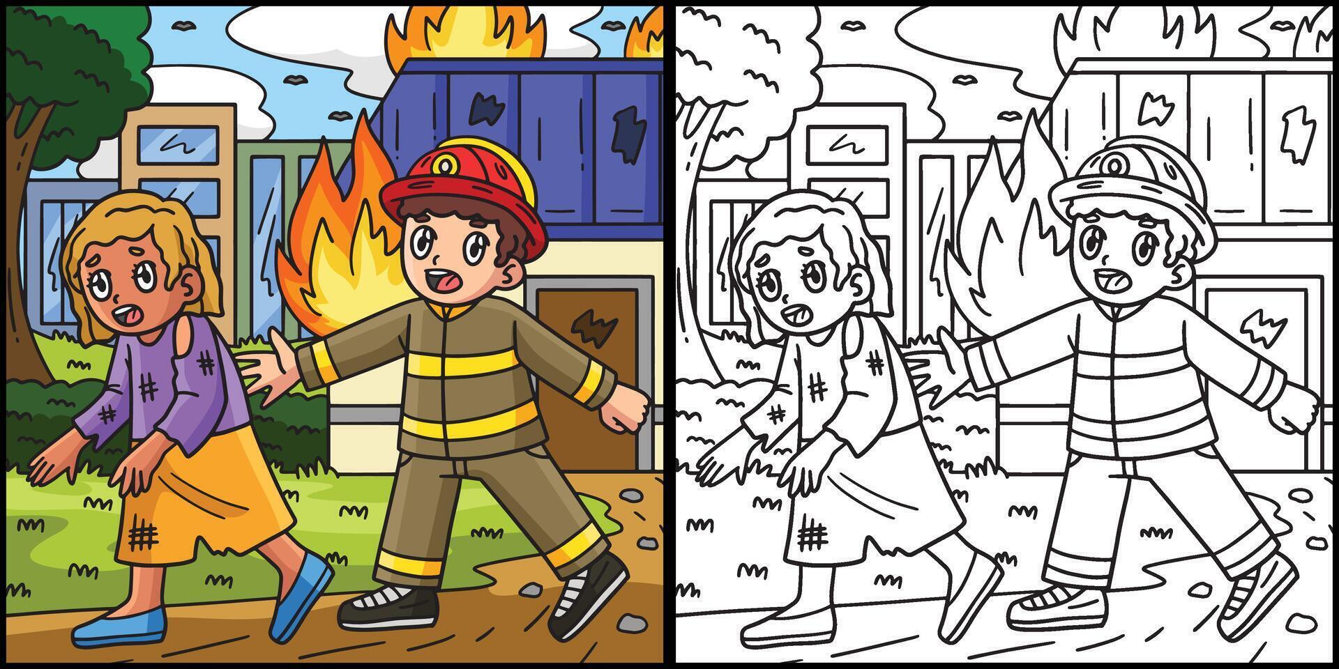 Firefighter Escorting a Survivor Illustration vector