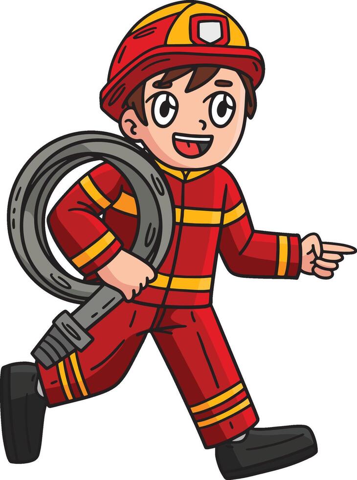 Firefighter Carrying a Fire Hose Cartoon Clipart vector