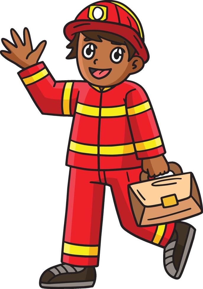 Firefighter with Handbag Cartoon Colored Clipart vector