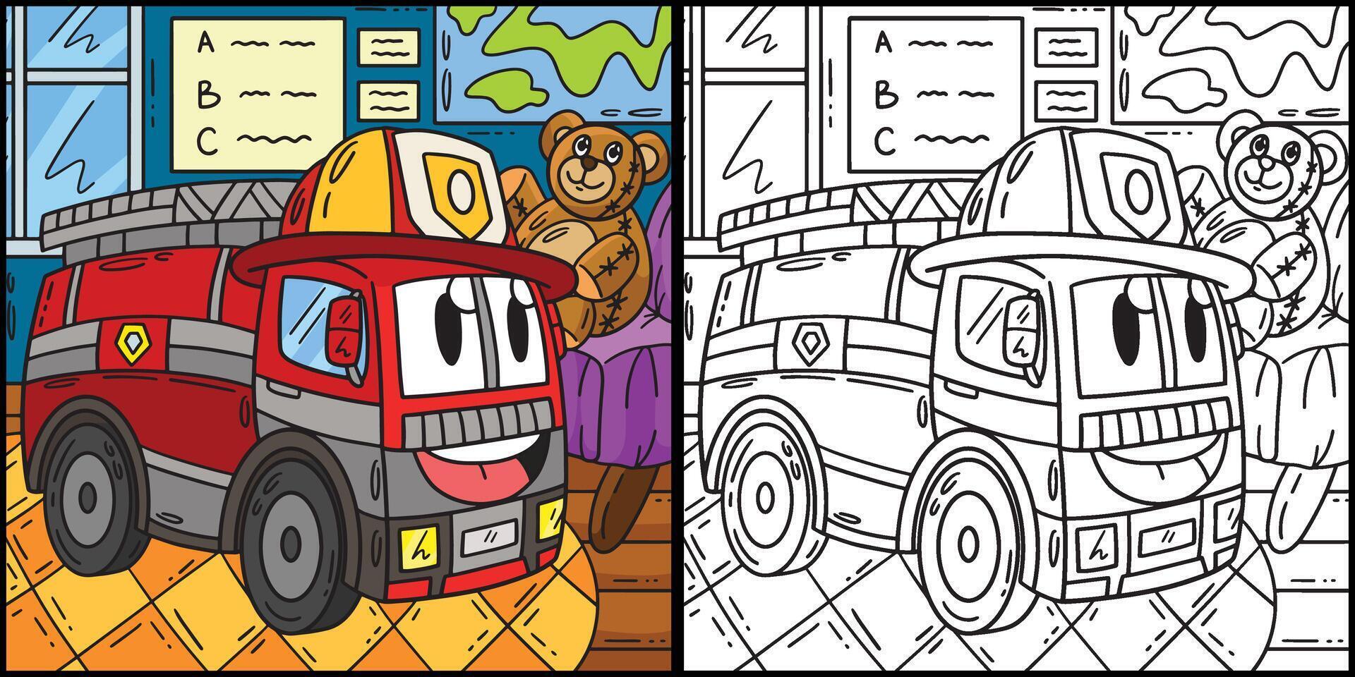Firefighter Truck Toy Coloring Page Illustration vector