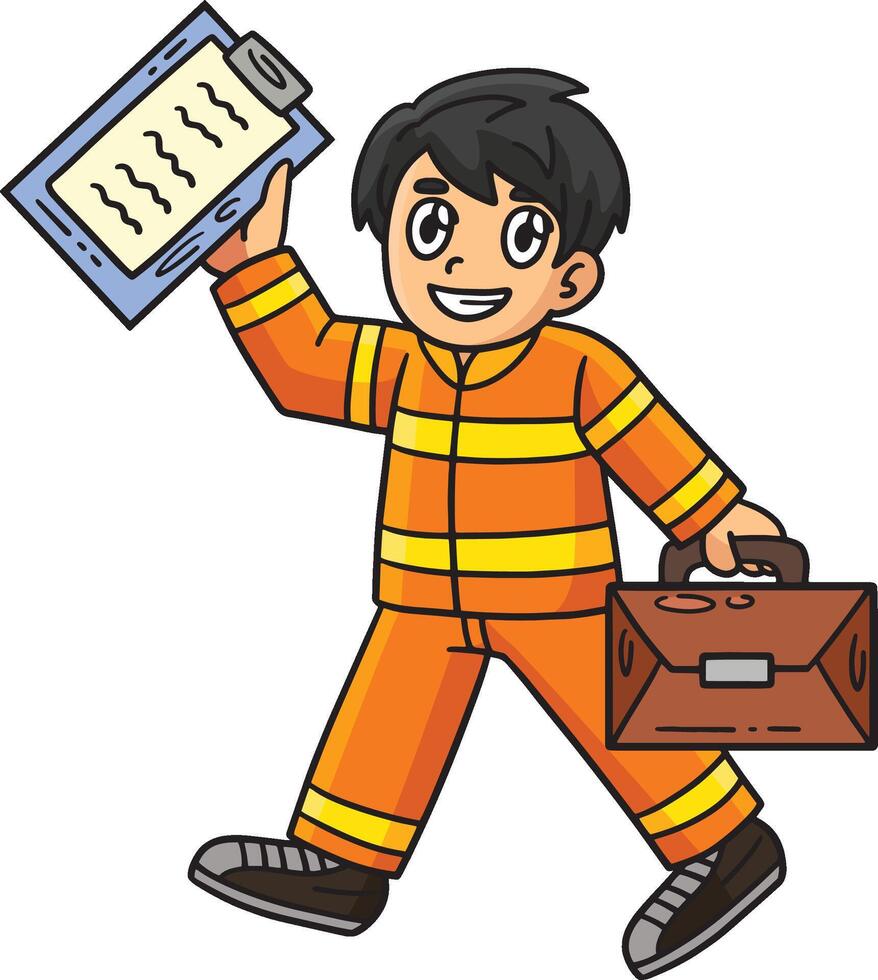 Firefighter with a Clipboard and Handbag Clipart vector