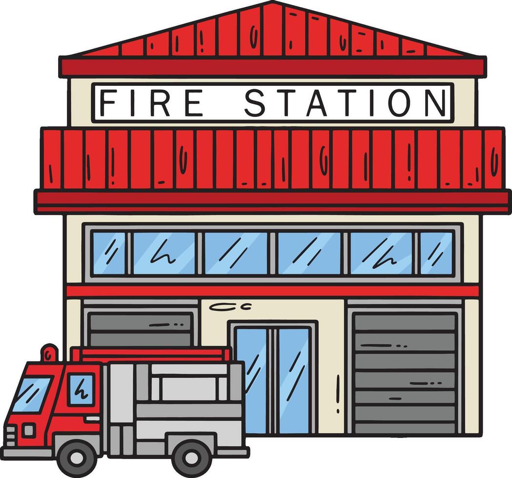 Firefighter Station Cartoon Colored Clipart vector