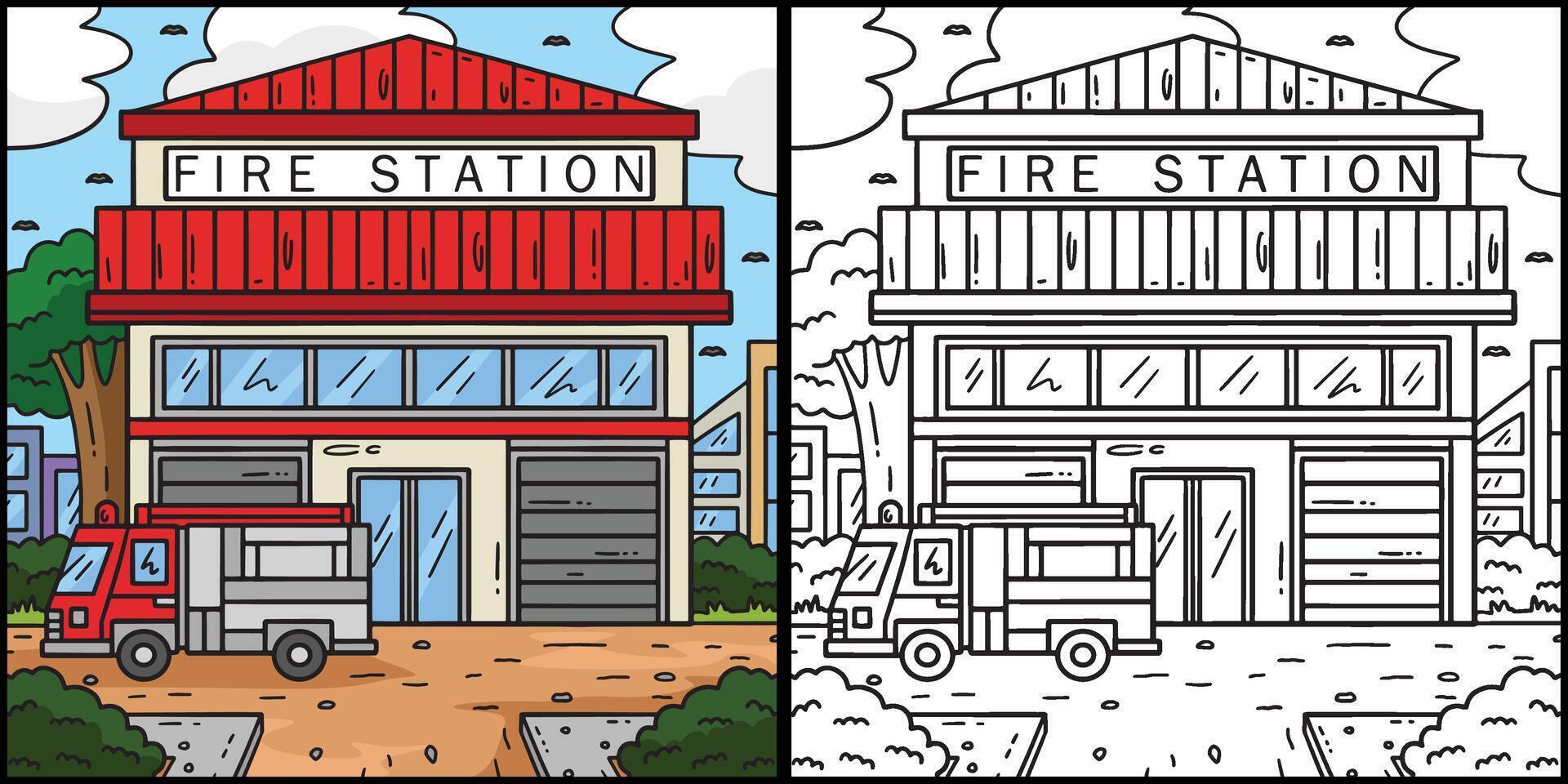 bombero estación colorante de colores ilustración vector