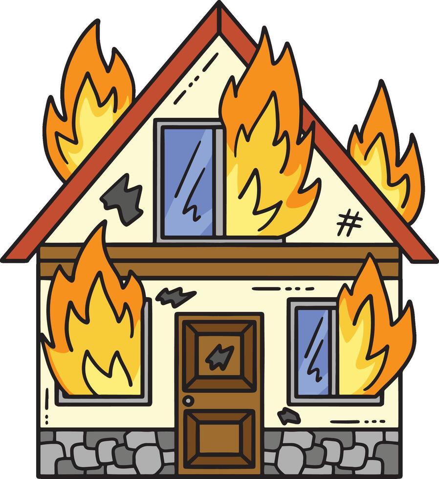 Burning House Cartoon Colored Clipart Illustration vector