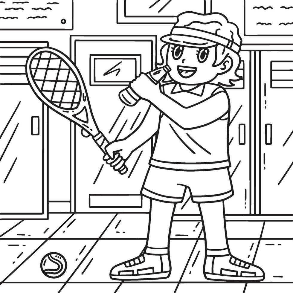 Tennis Female Player Drinking Coloring Page vector