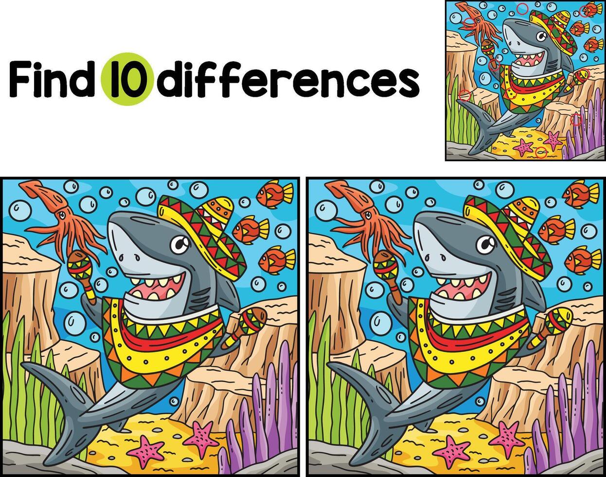 Shark Sombrero and Maracas Find The Differences vector