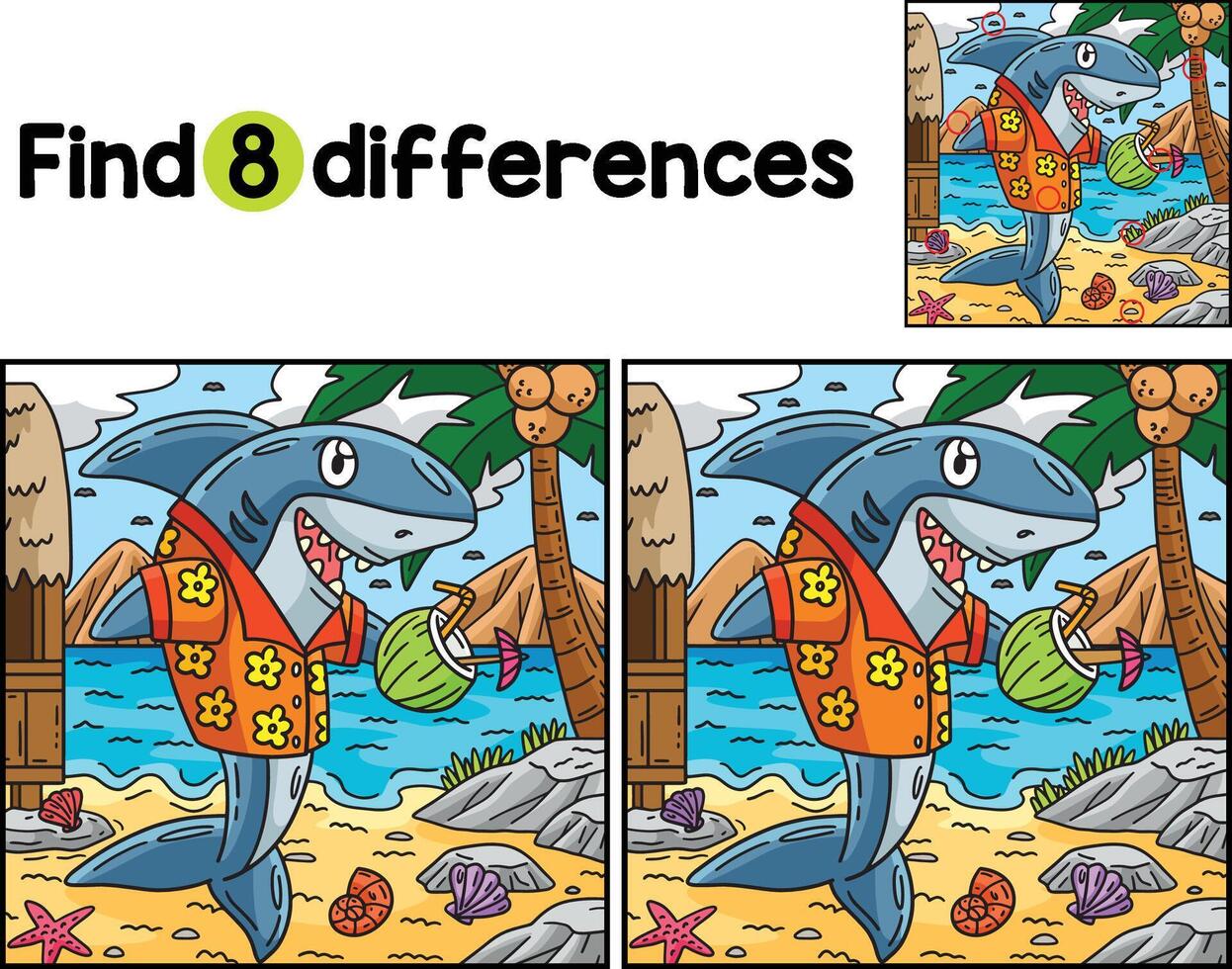 Shark with Tropical Drink Find The Differences vector