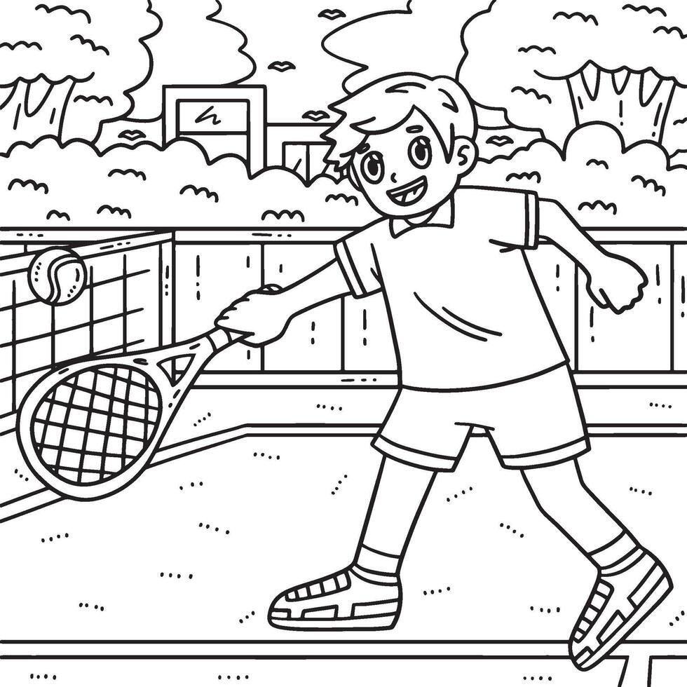 tenis jugador alcanzando tenis pelota colorante página vector