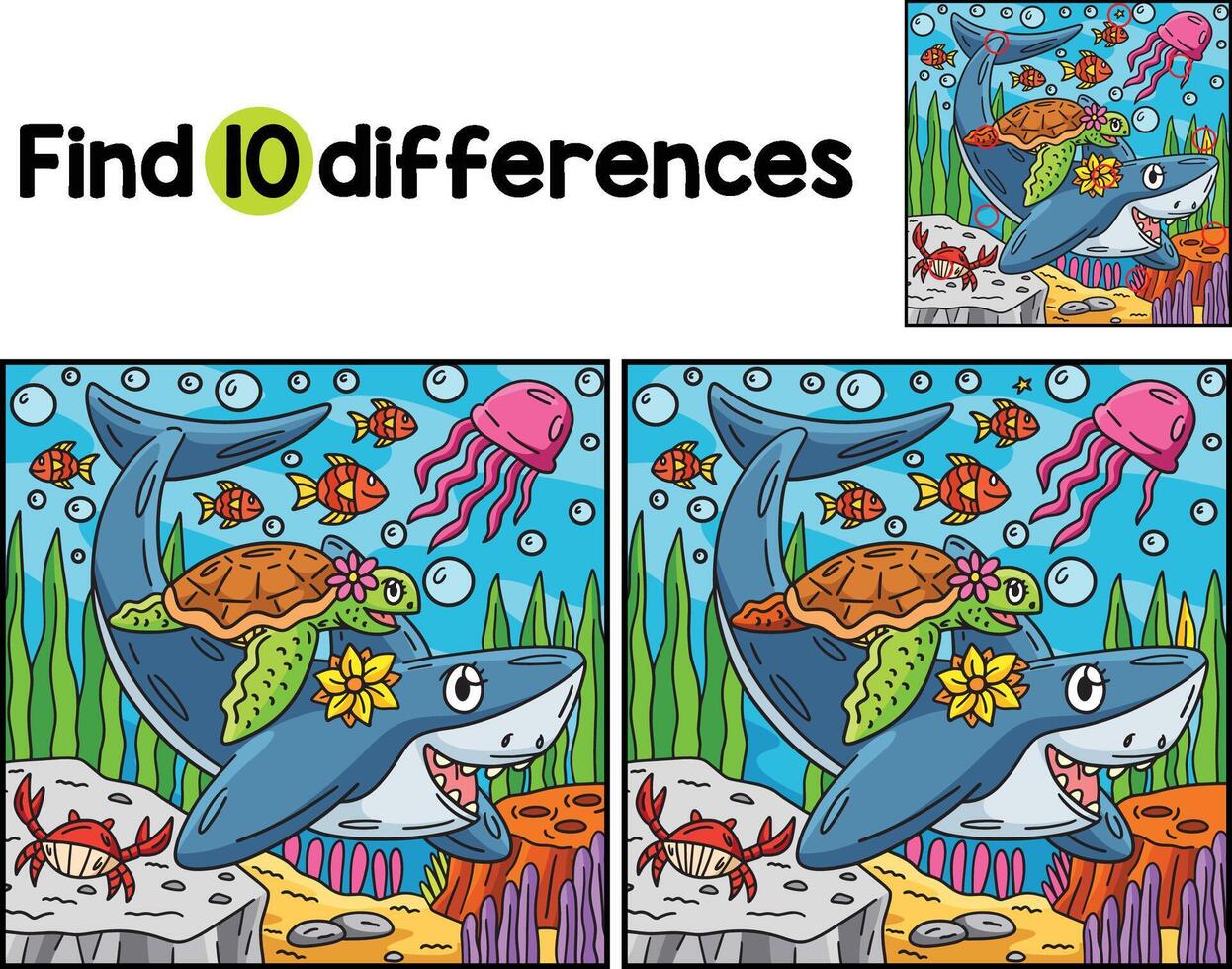 Shark and Turtle Find The Differences vector