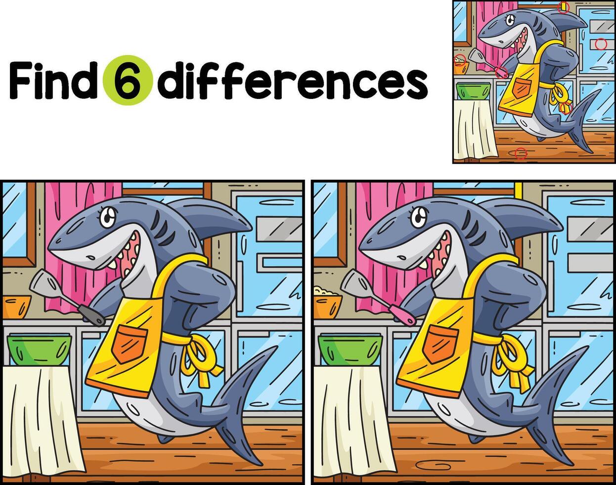 Shark with an Apron Spatula Find The Differences vector