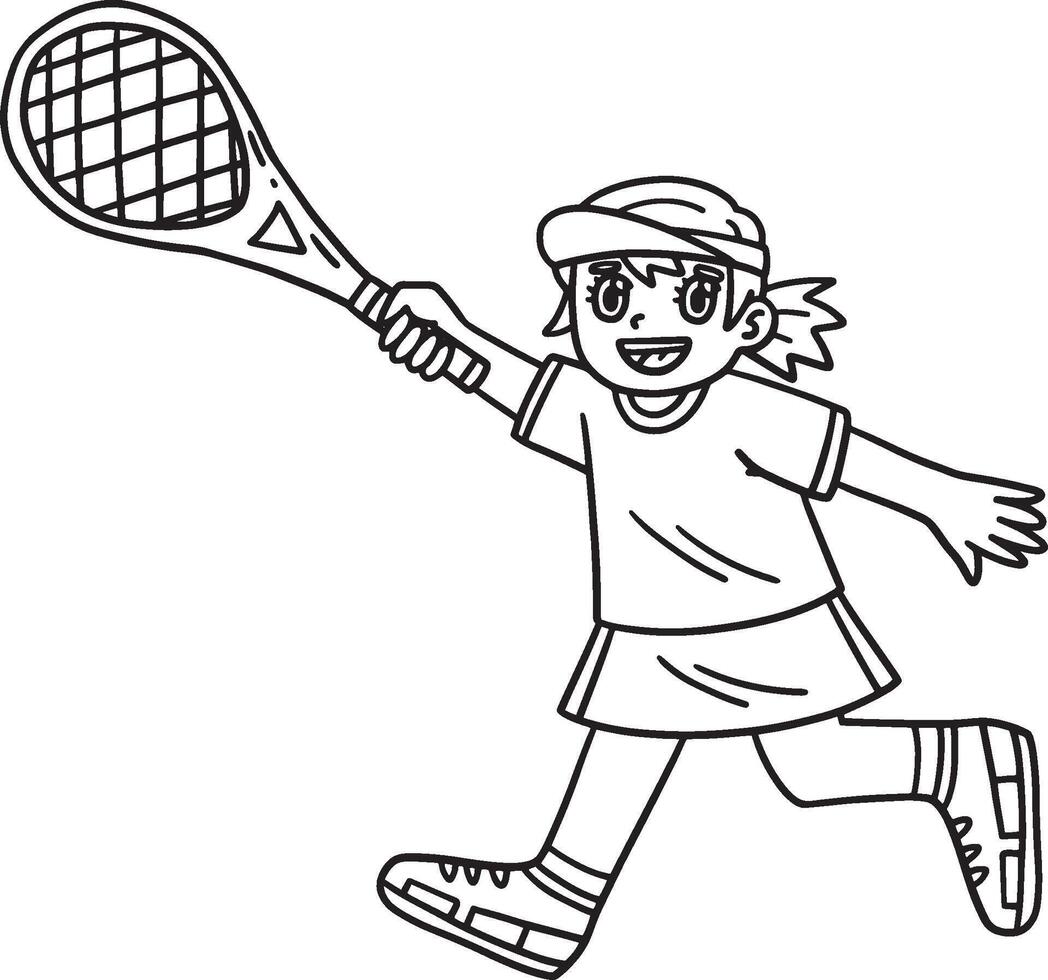 Tennis Female Player Reaching Isolated Coloring vector