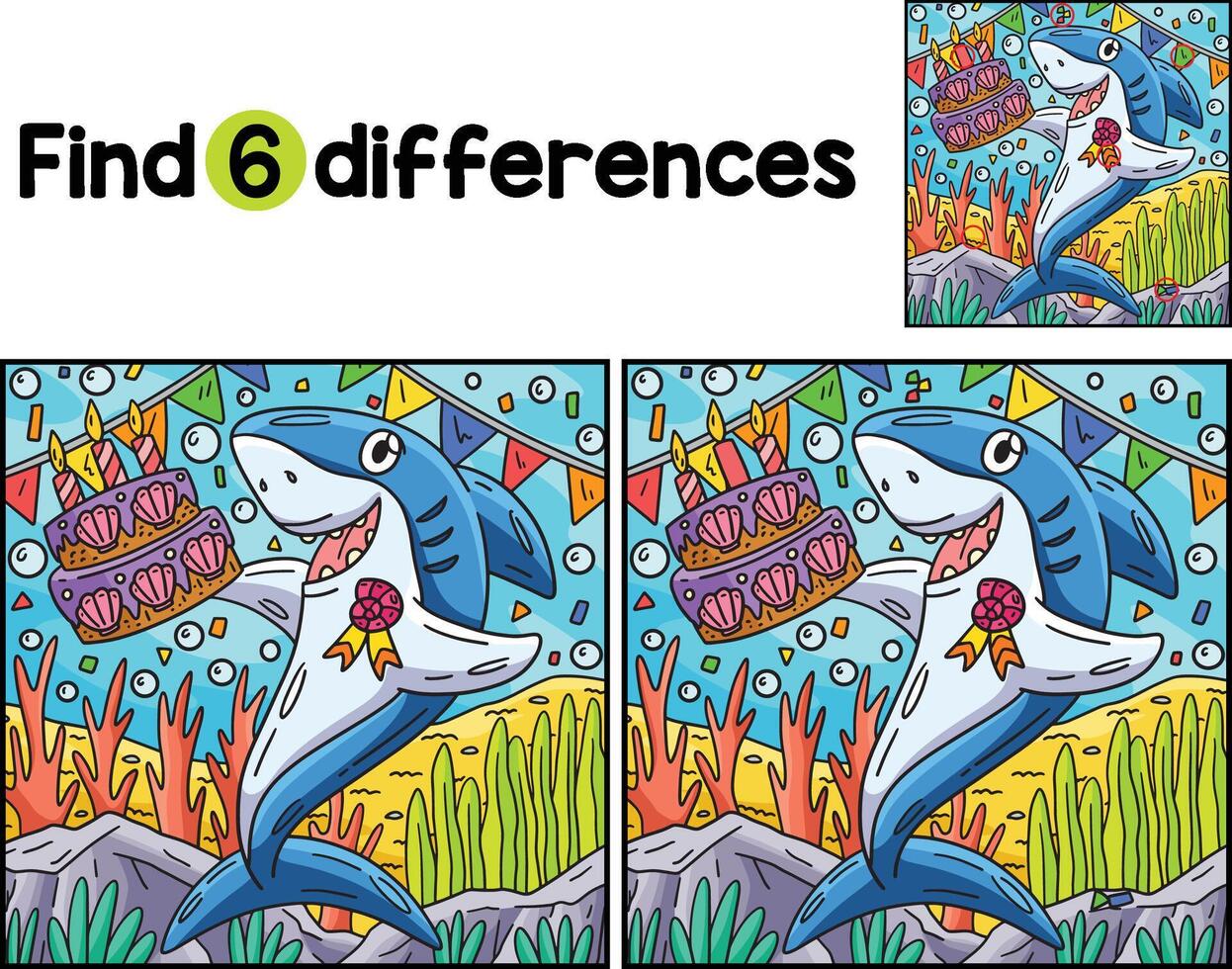 Shark with Birthday Cake Find The Differences vector