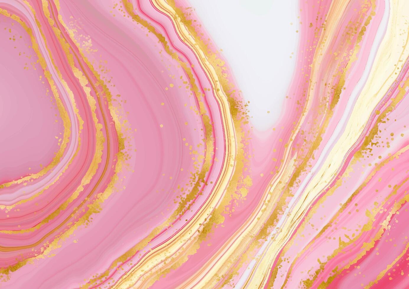 pink liquid marble effect background with gold foil vector