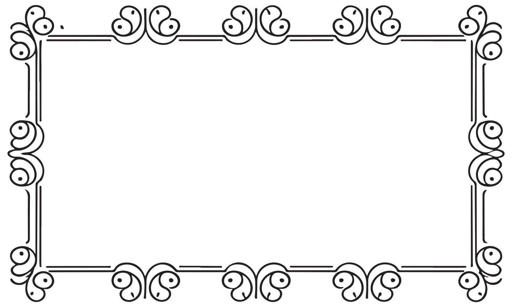 Rectangular frame with decorative corner. Design border line black on white background. vector