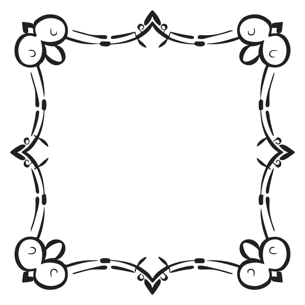 Calligraphic hand drawn doodle floral frame. artistic calligraphy design element. vector