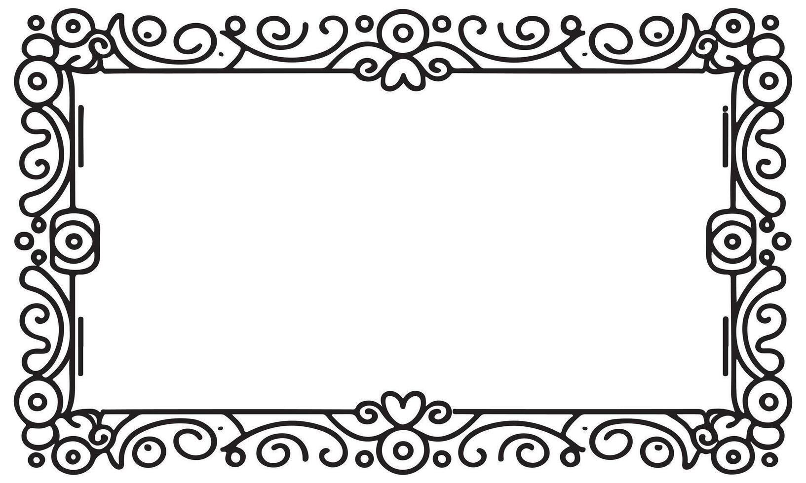 Rectangular frame with decorative corner. Design border line black on white background. vector