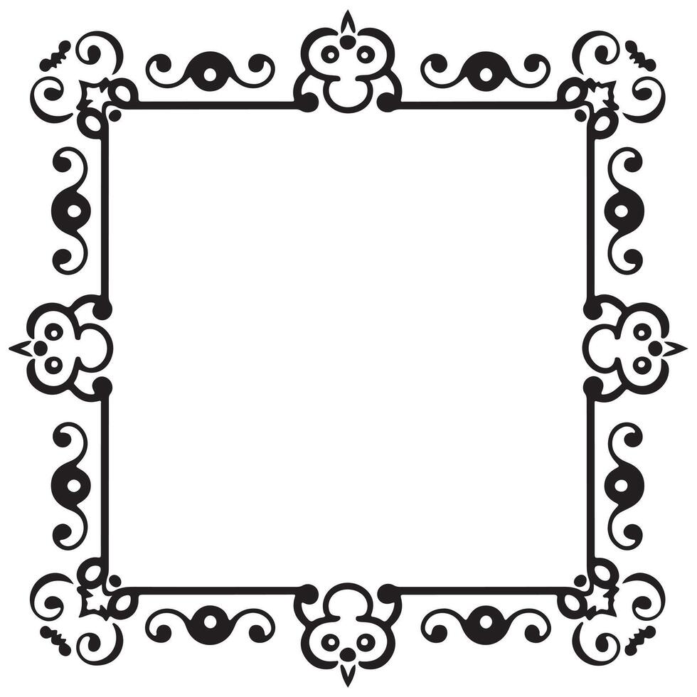 Rectangular frame with decorative corner. Design border line black on white background. vector