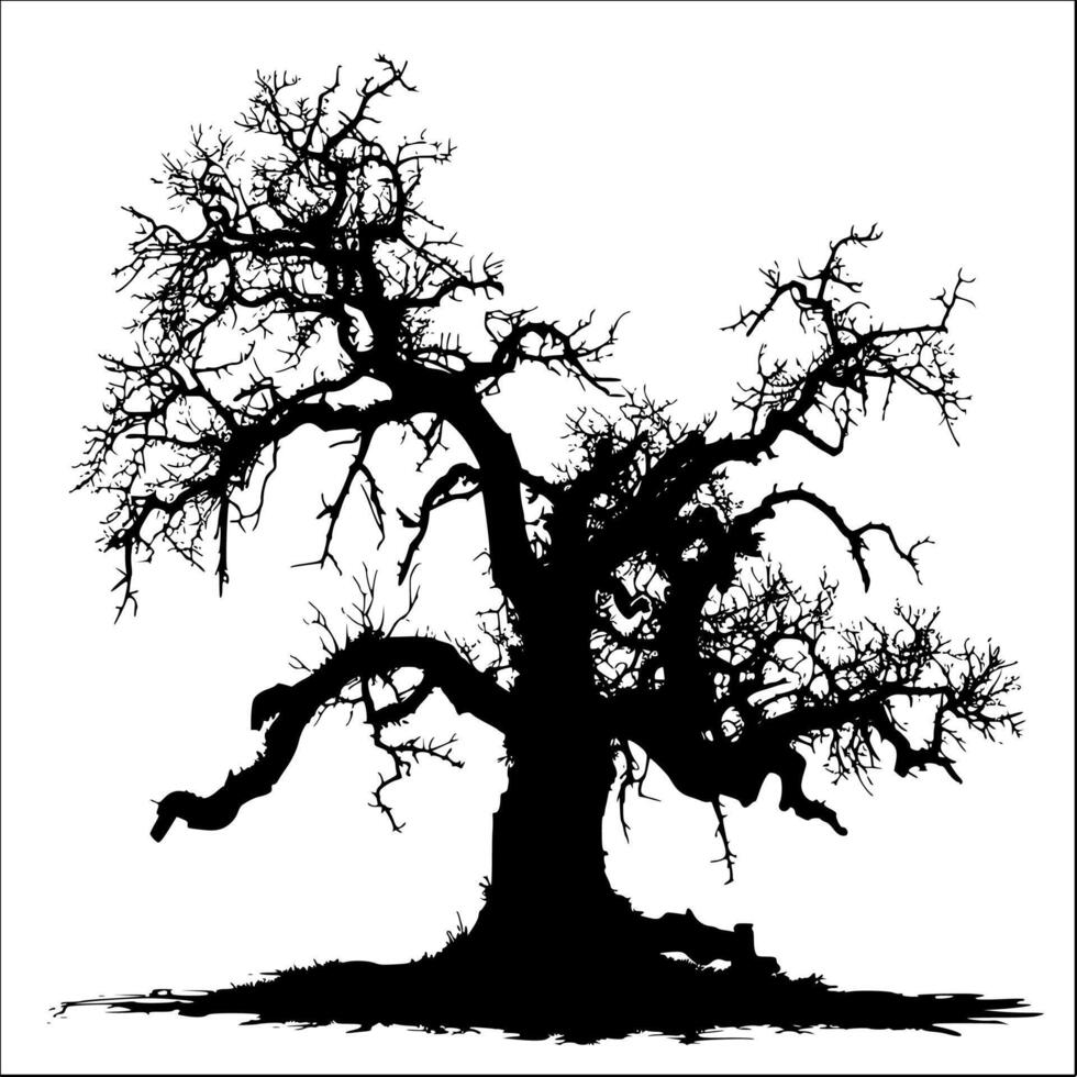 AI generated Graceful Oak Tree Silhouette - Vector Illustration Isolated on White Background