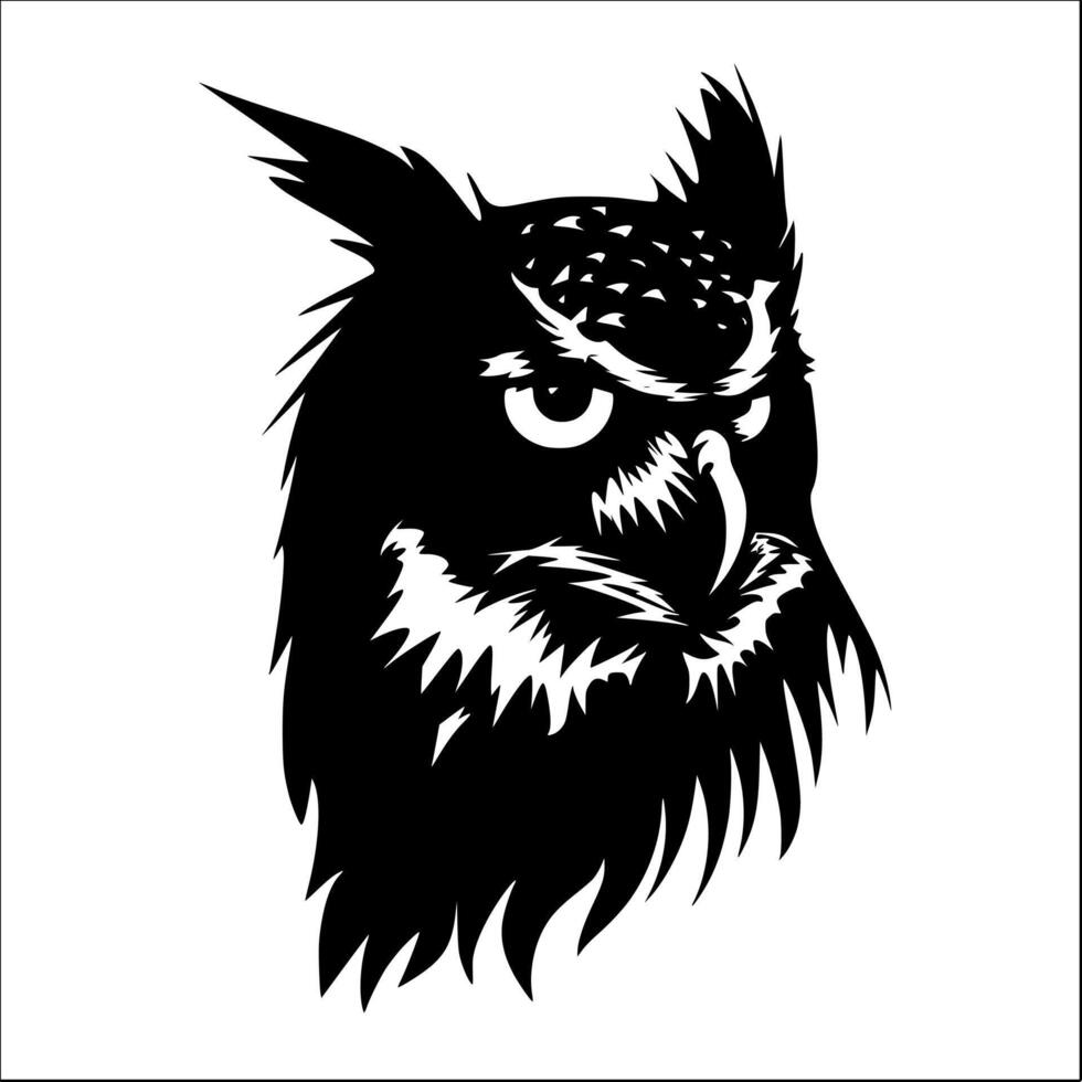 AI generated Majestic Owl Head Silhouette - Black and White Vector Illustration Isolated on White Background