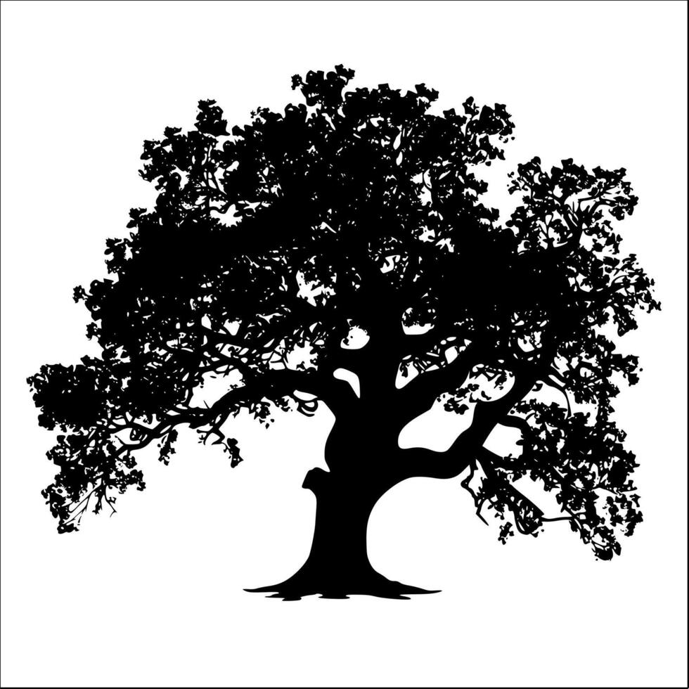 AI generated Graceful Oak Tree Silhouette - Vector Illustration Isolated on White Background