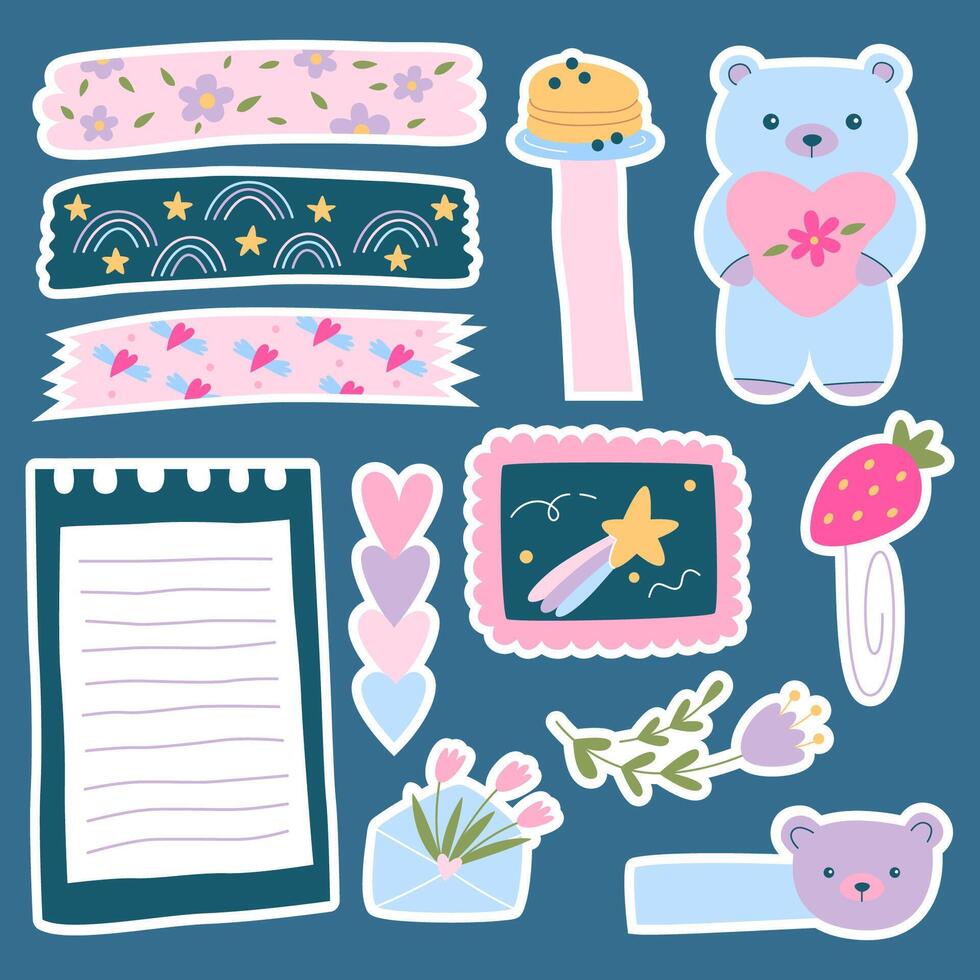 Set stickers. Signs and symbols for organized your planner. Template for scrapbooking, wrapping, notebooks, diary. Spring pastel beauty collection. Vector cute cartoon illustration.