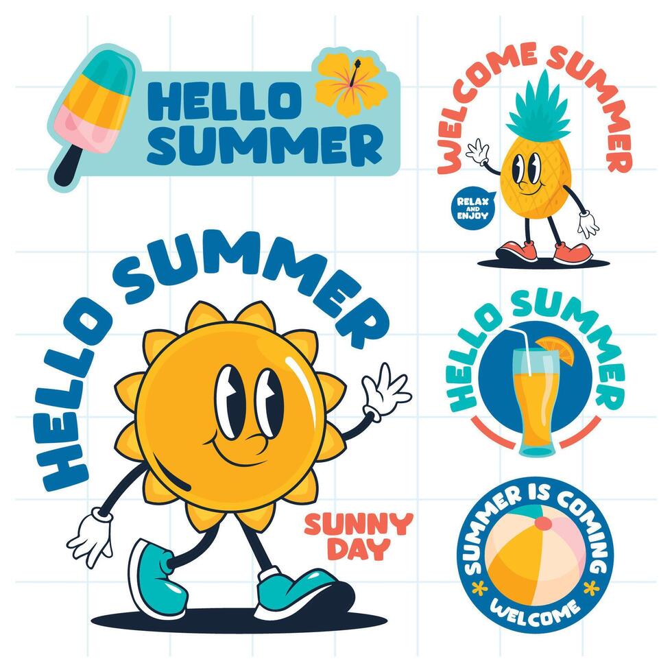 Set of Hello Summer Vector Illustration